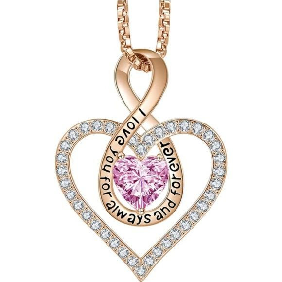 Infinity Heart Birthstone Necklace 18K Rose Gold / 925...